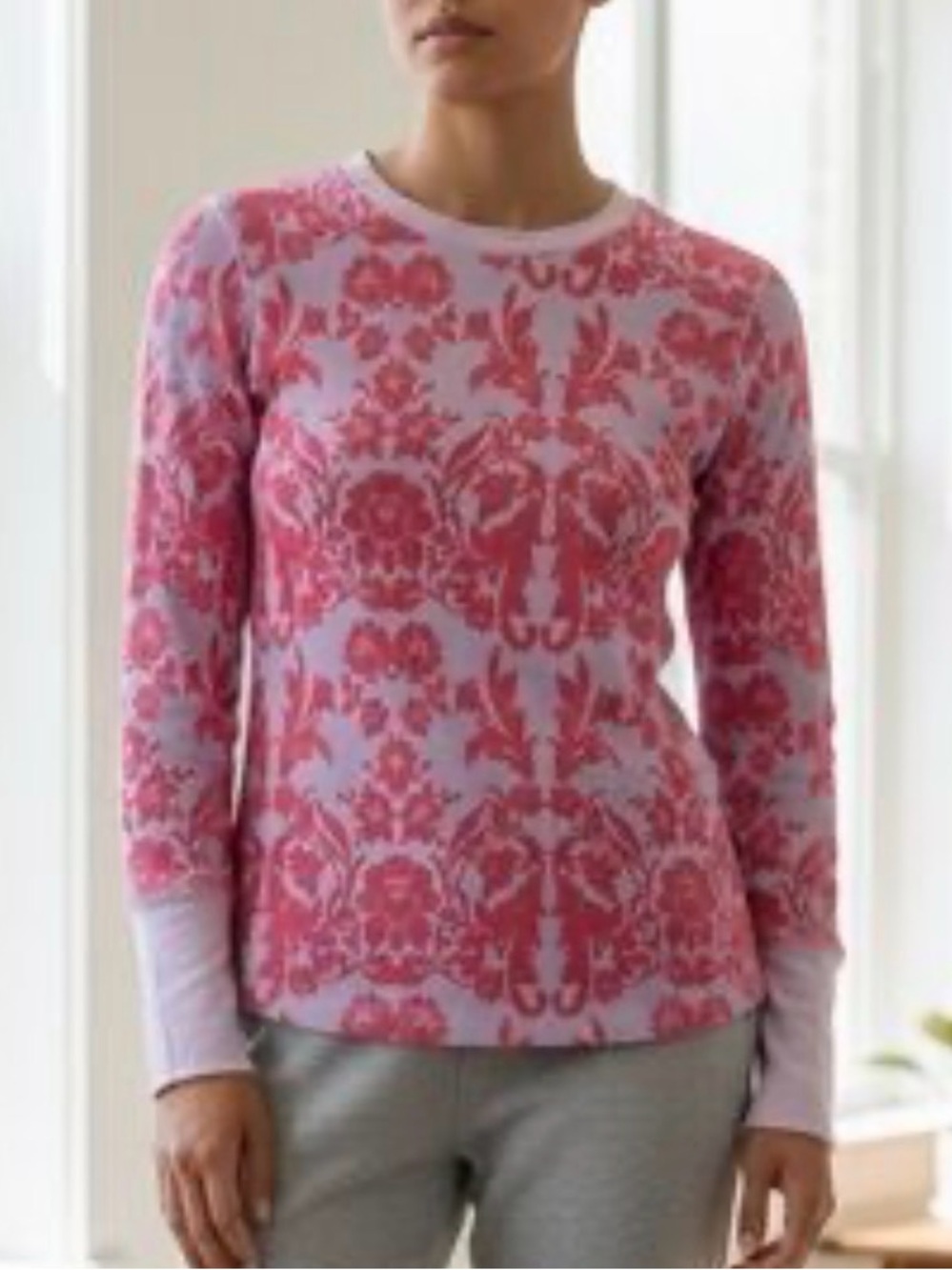 Sundance Waffle Knit Long Sleeve Floral Top. Thermal.